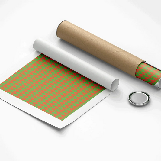 Roll of paper with green and red pattern on a white background