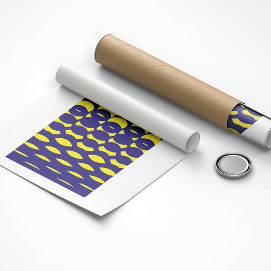 Roll of paper with a purple and yellow pattern on a white background
