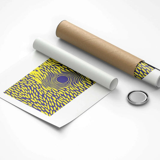 Roll of paper with a yellow and purple pattern on a white background