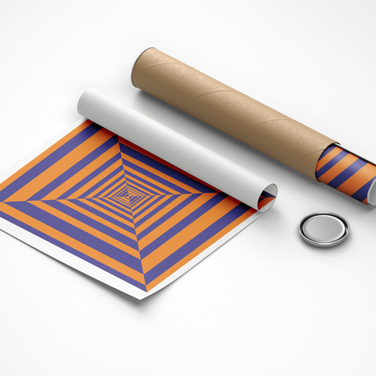 Roll of paper with a geometric pattern and a cardboard tube on a white background