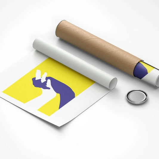 Roll of paper with a printed design of a hand holding a heart on a white background