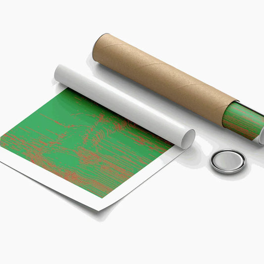 Roll of green paper with red pattern on a white background