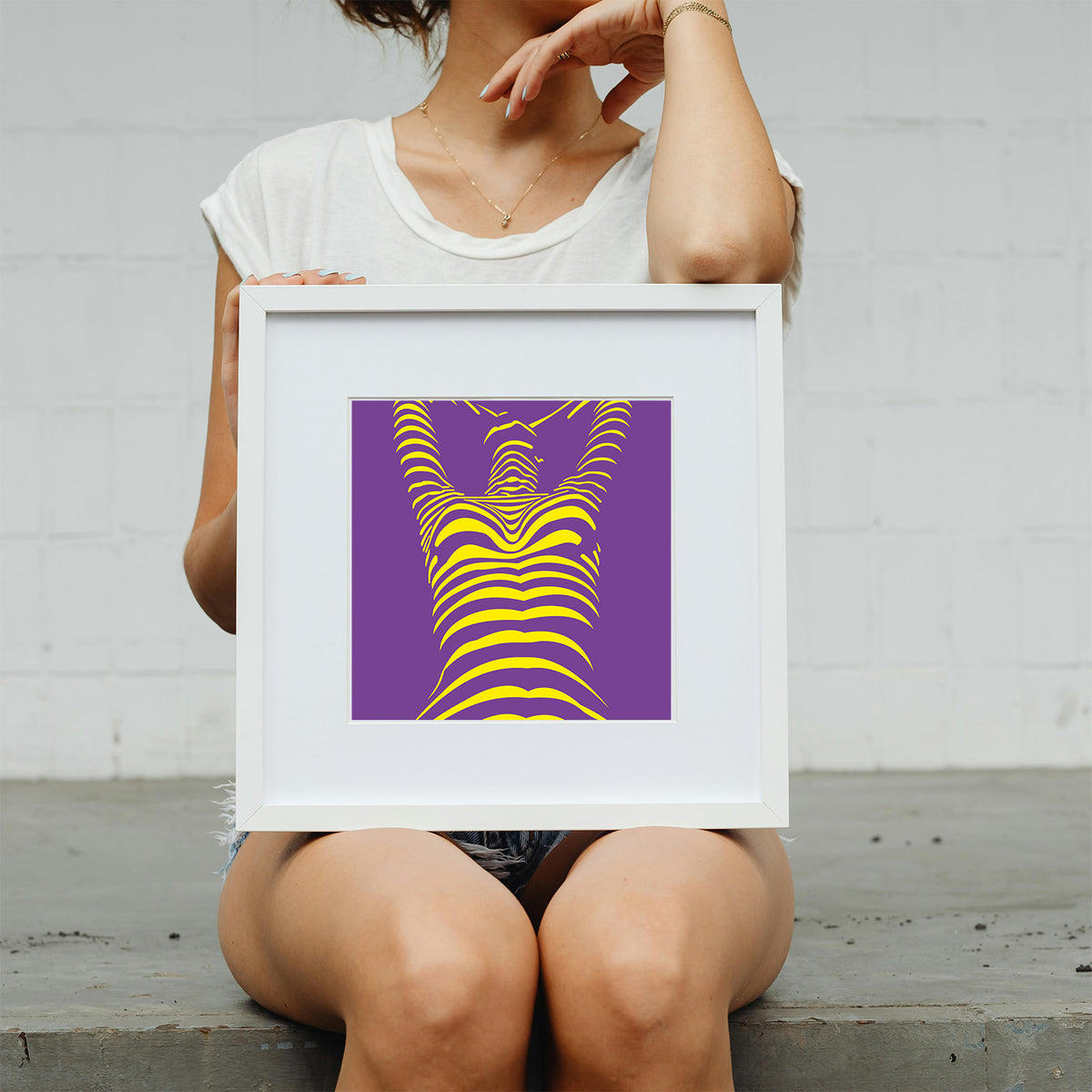 Contour & Current – Abstract Female Torso Wave Framed Art Print