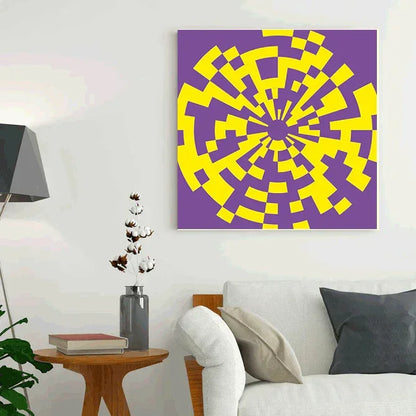 Living room with a geometric patterned painting on the wall