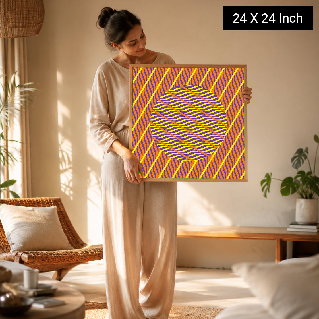 Solar Pulse – Optical Kinetic Sphere in Yellow, Purple & Tangerine Framed Fine Art Print