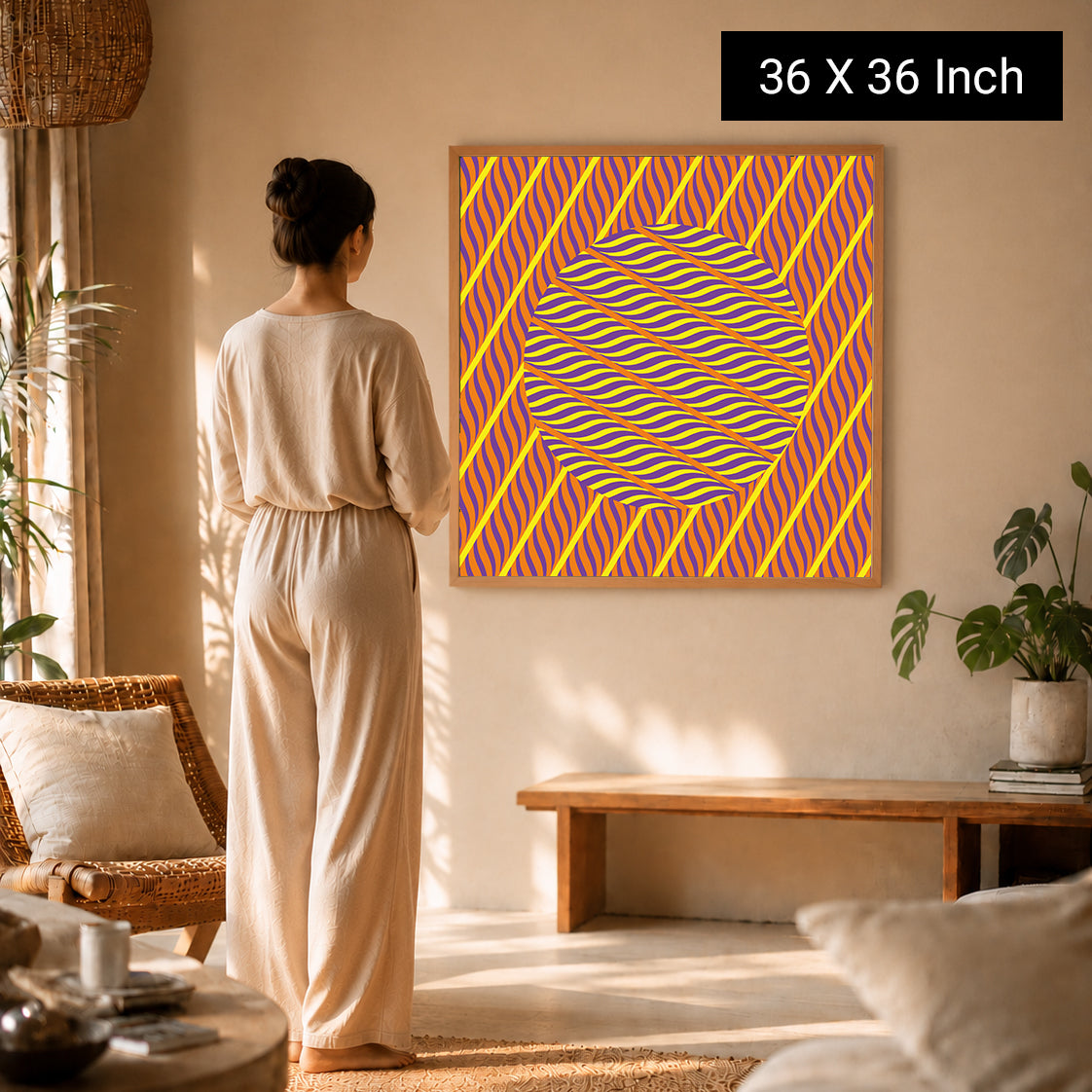 Solar Pulse – Optical Kinetic Sphere in Yellow, Purple & Tangerine Framed Fine Art Print