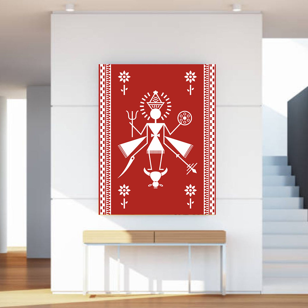 Mother Goddess of Fertility Wall Art | Warli Style Canvas | Calm Energy Decor