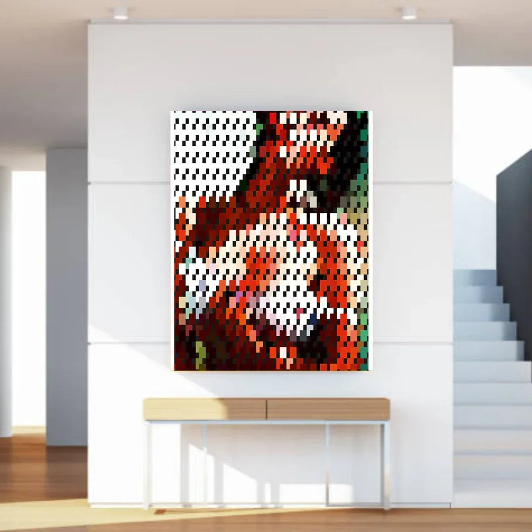 Abstract art piece on a wall in a modern interior setting