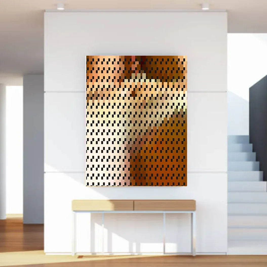 Abstract art piece on a wall in a modern interior setting