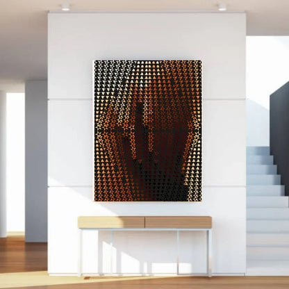 Modern interior with a geometric wall art piece in a minimalistic setting