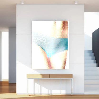 Modern interior with a colorful abstract painting on a white wall.