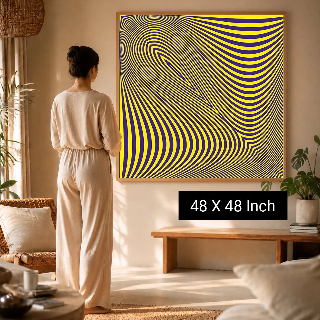 Healing Canvas Wall Art by Ilu Art Therapy features a vibrant yellow and blue abstract design, perfect for yoga studios and c