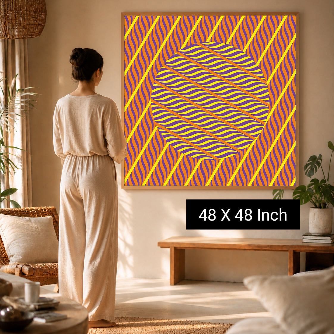 Solar Pulse – Optical Kinetic Sphere in Yellow, Purple & Tangerine Framed Fine Art Print
