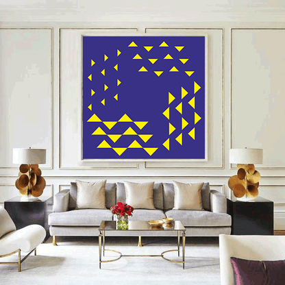 Modern living room with a geometric abstract painting on the wall
