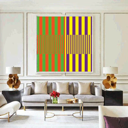 Modern living room with a colorful abstract painting on the wall.