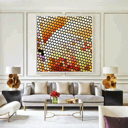 Modern living room with a colorful abstract painting on the wall.