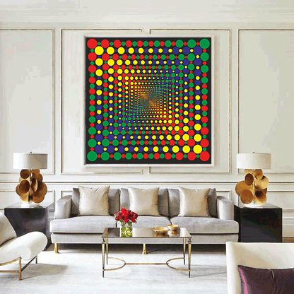 Modern living room with a colorful abstract painting on the wall