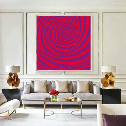 Modern living room with a vibrant abstract painting on the wall.