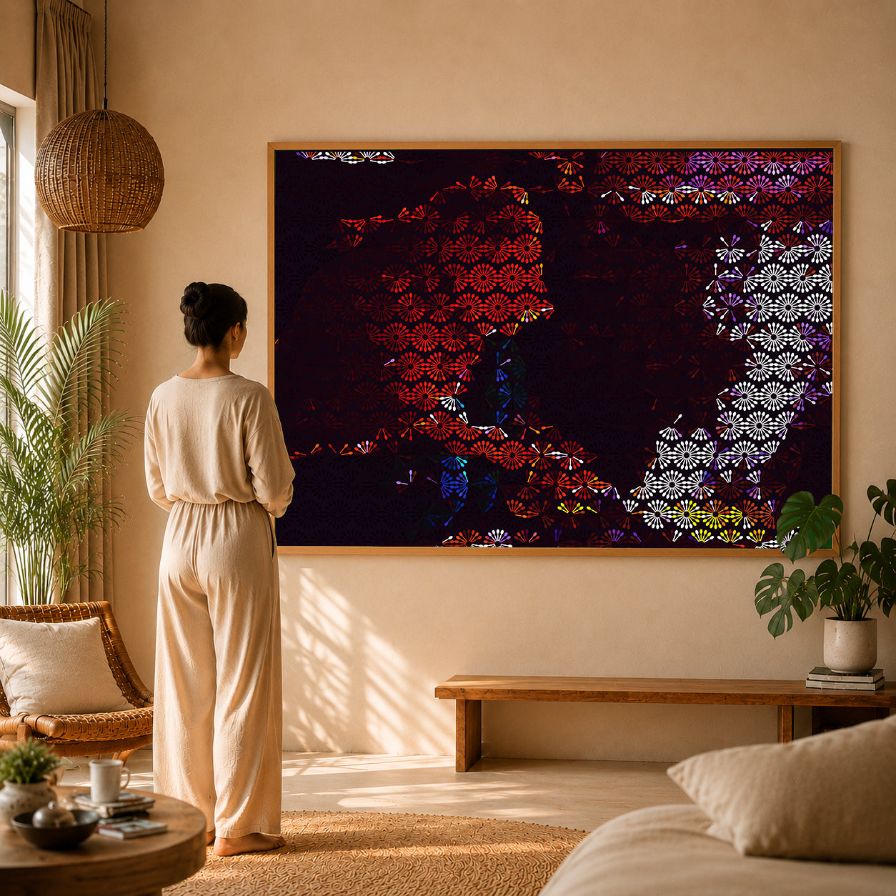 calming geometric canvas art for meditation room and modern apartment decor