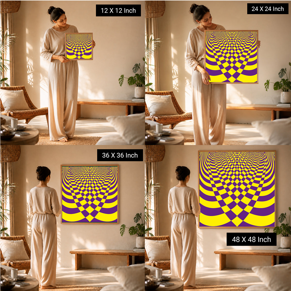 Therapeutic meditation prints by Ilu Art Therapy, displayed in various sizes, enhancing yoga and therapy spaces.