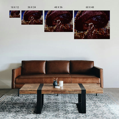 Behavioral health group room featuring two large symmetrical art pieces side by side.