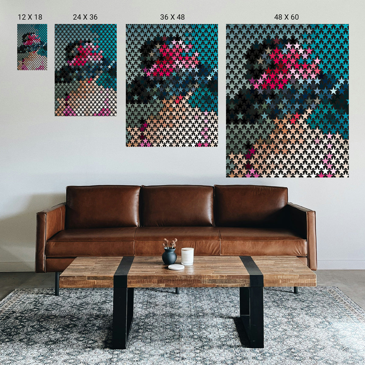 Pediatric therapy room using gentle, non‑literal symmetry art for a safe feel.