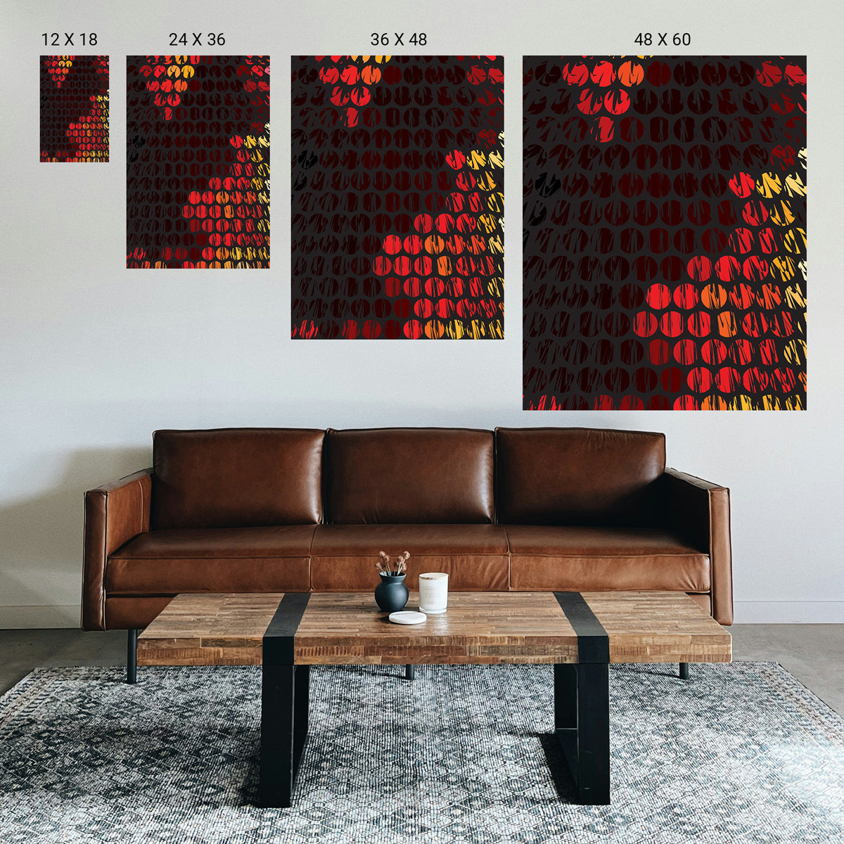 Calming radial artwork displayed behind therapist chairs in a warm, light‑filled consulting room