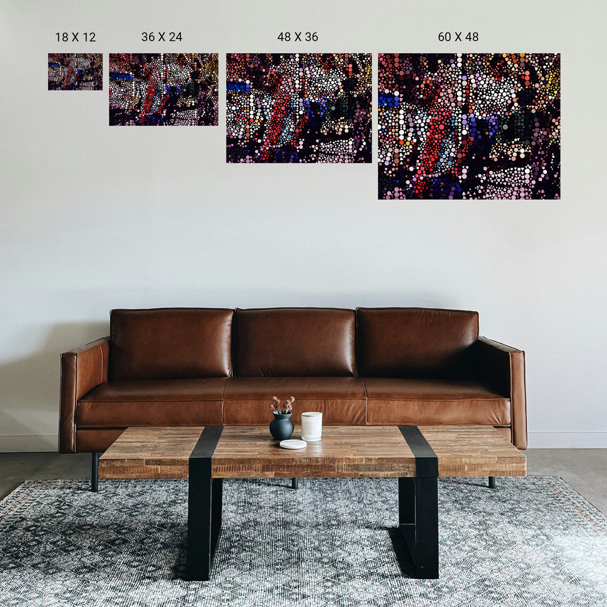 Couples therapy room with paired bilateral artworks flanking a central window.