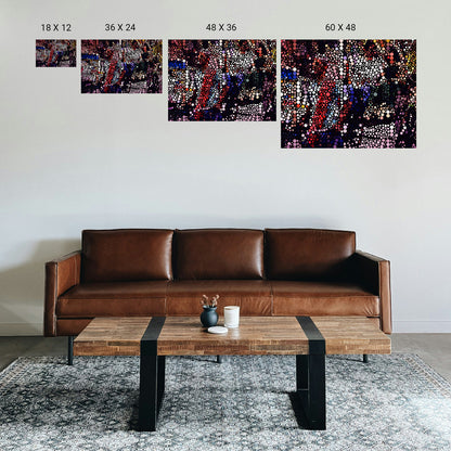 Couples therapy room with paired bilateral artworks flanking a central window.