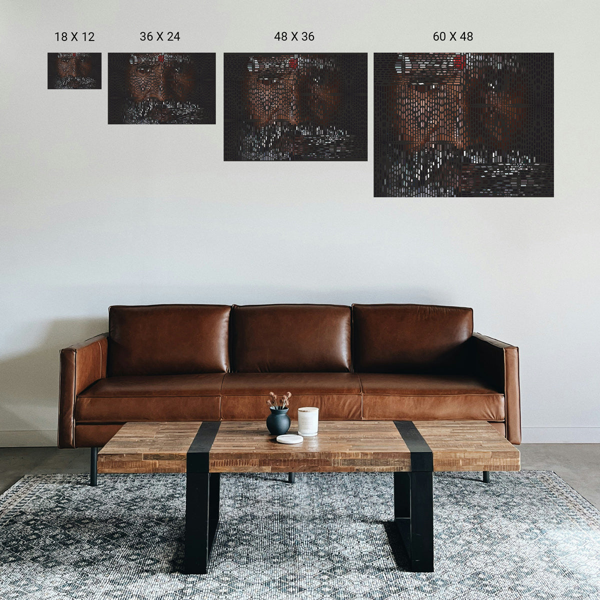 Therapeutic symmetry prints along a hallway wall in a behavioral health clinic.