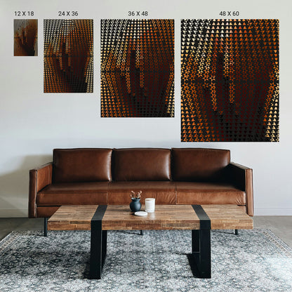 Bilateral geometric art print with mirrored lines supporting calm visual scanning