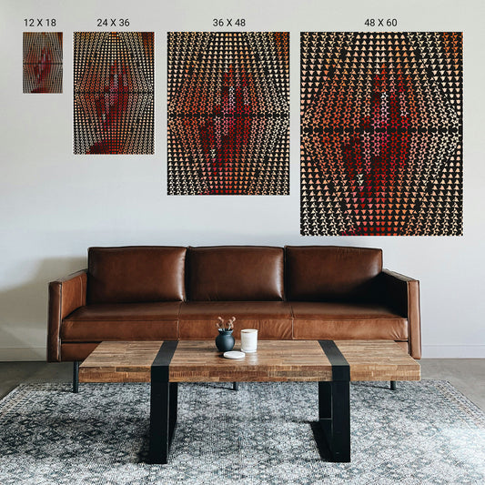 Horizontally oriented symmetry artwork adding quiet structure to a corporate wellness room