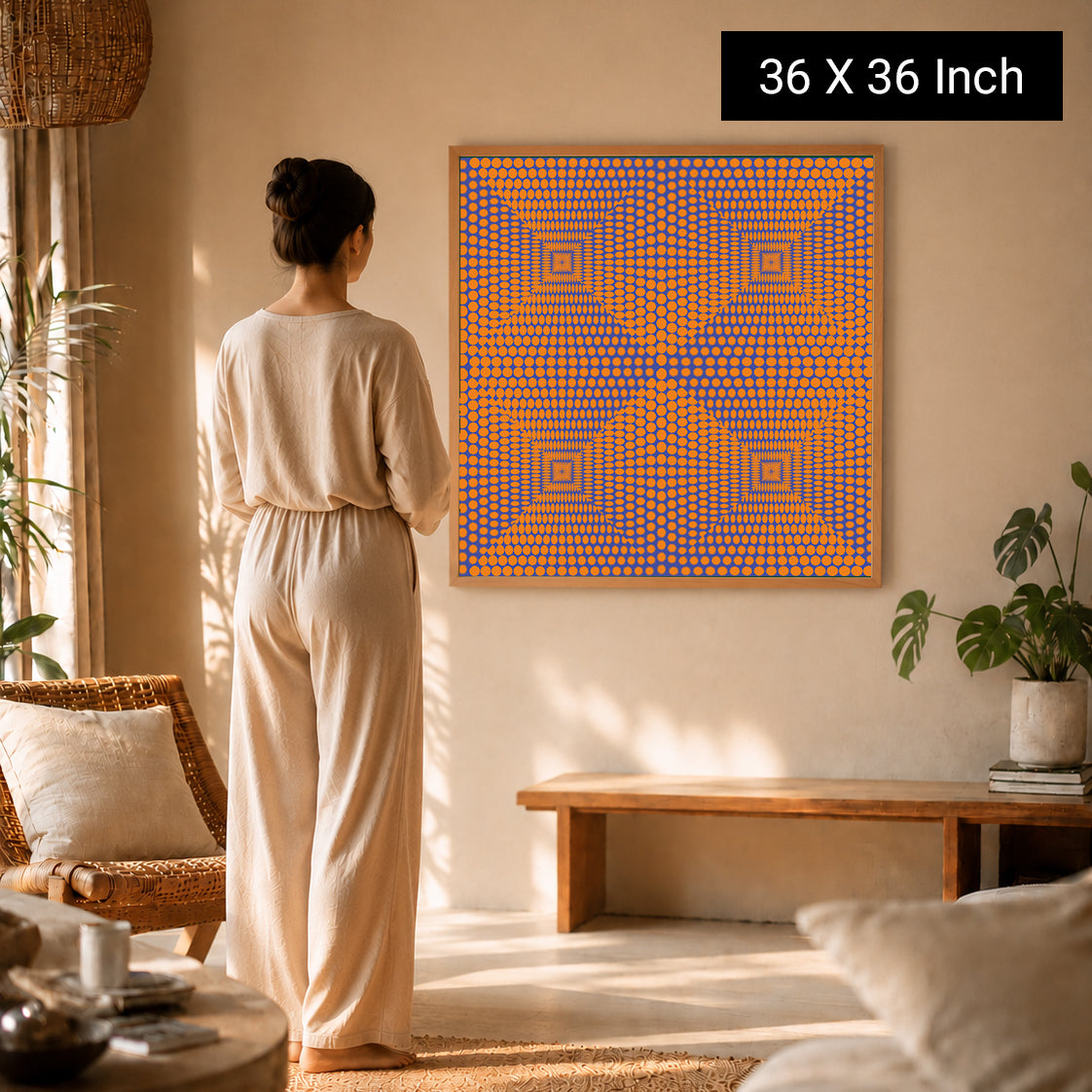 Contemporary bedroom gallery wall with cut and framed op-art