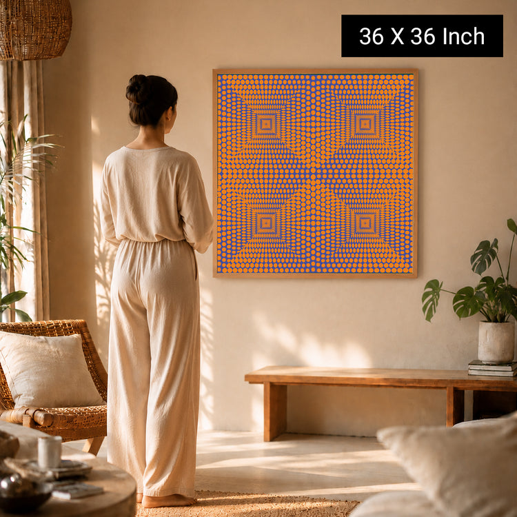 Contemporary bedroom gallery wall with cut and framed op-art