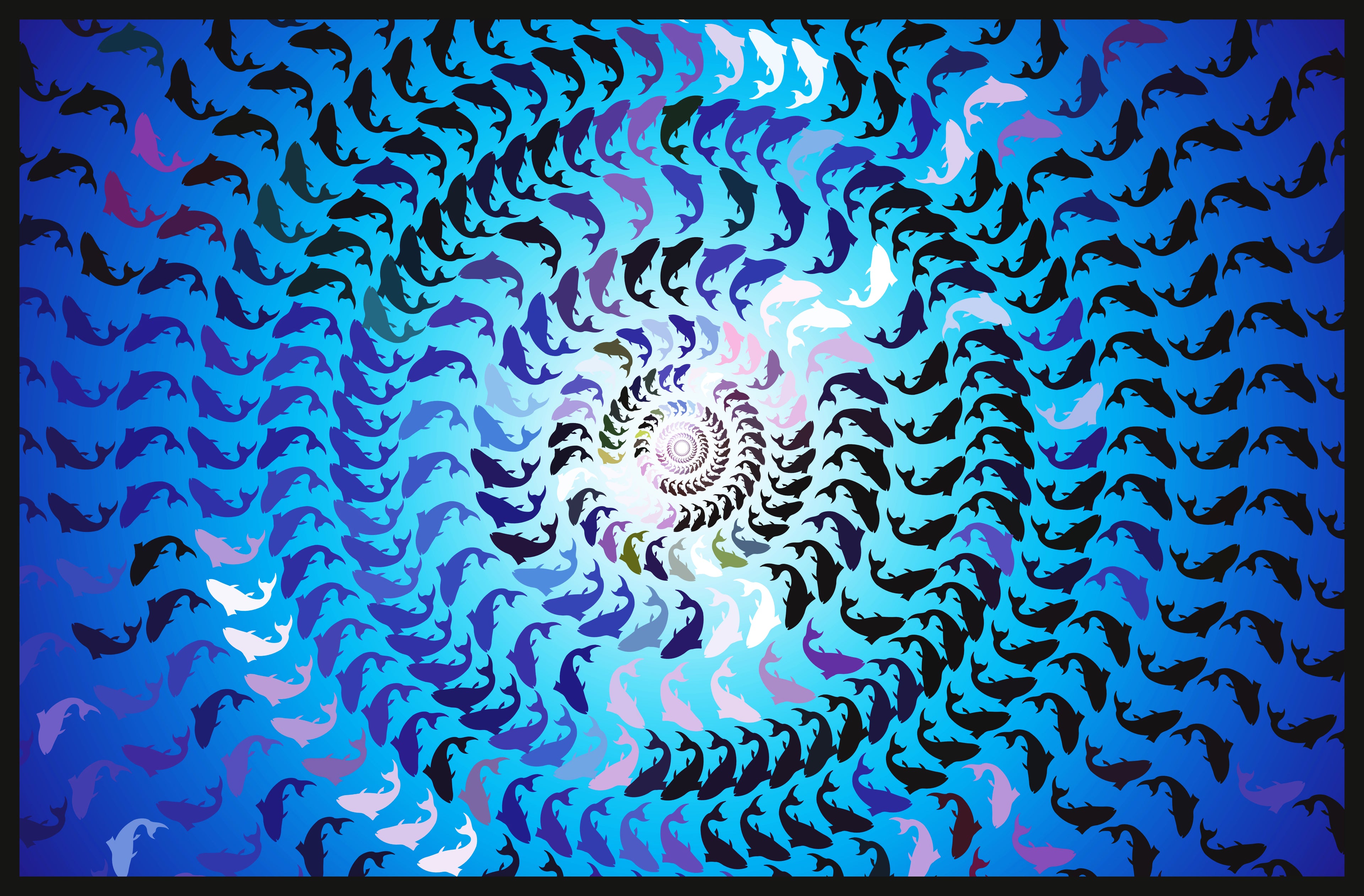 Abstract pattern with a central spiral design on a blue background