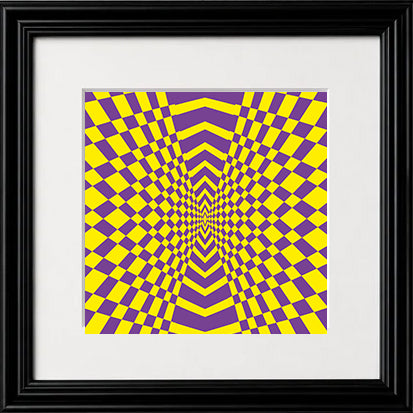 Vortex Grid – Geometric Optical Illusion Yellow & Purple Framed Fine Art Print