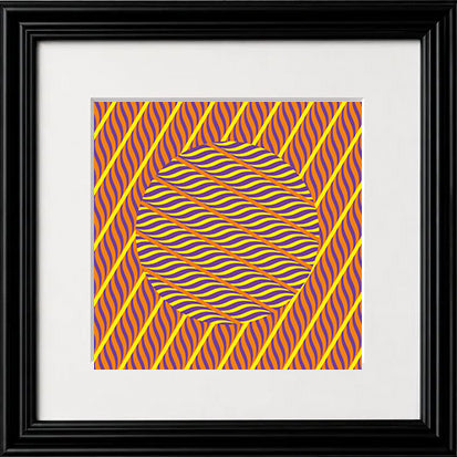 Solar Pulse – Optical Kinetic Sphere in Yellow, Purple & Tangerine Framed Fine Art Print