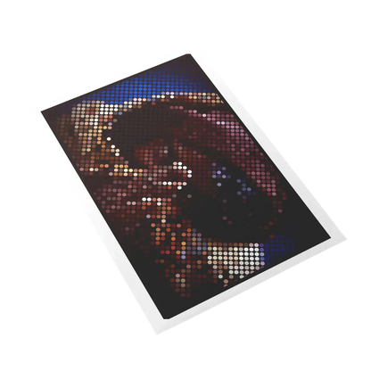 Pixelated image of a person on a black background