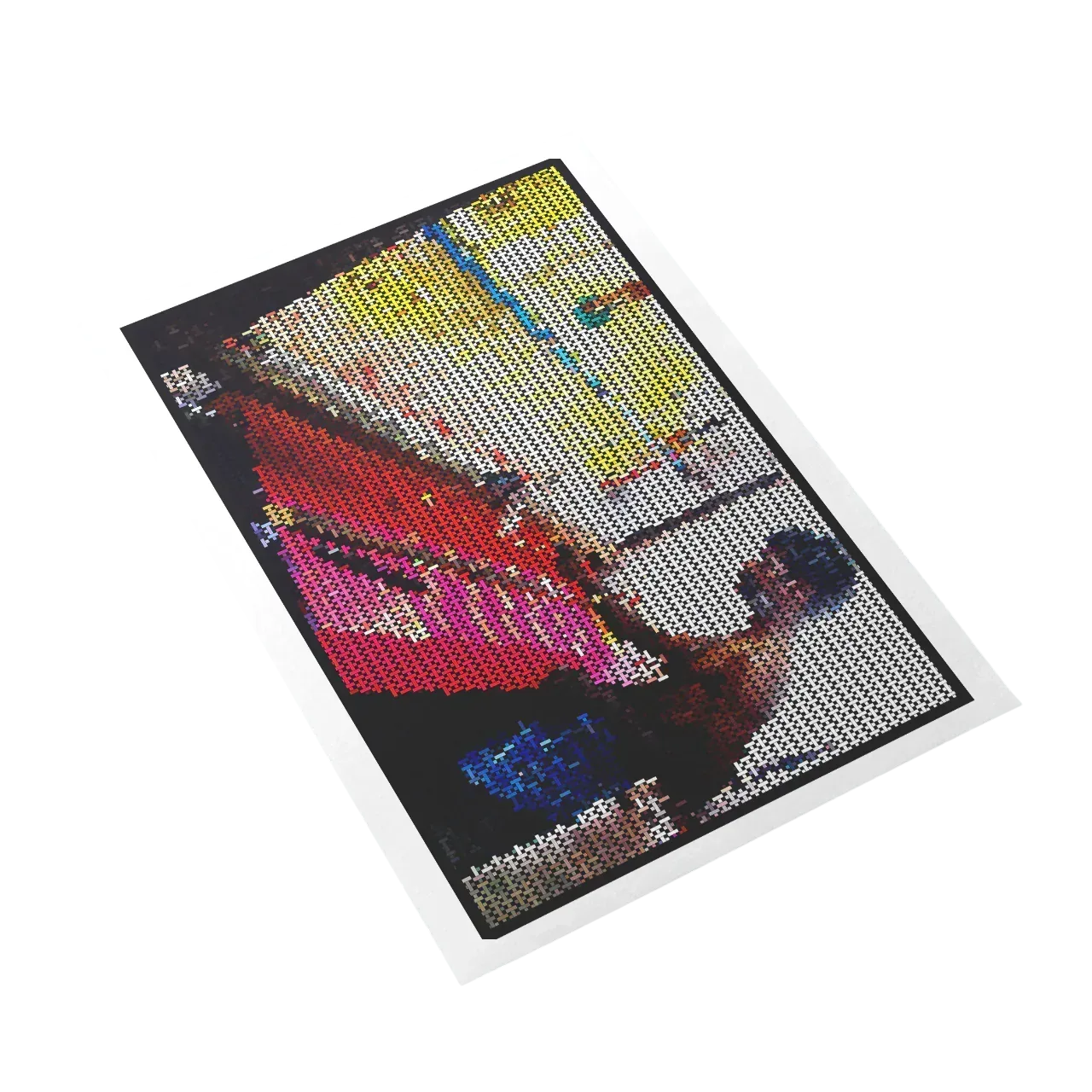 Colorful mosaic art piece on a white background