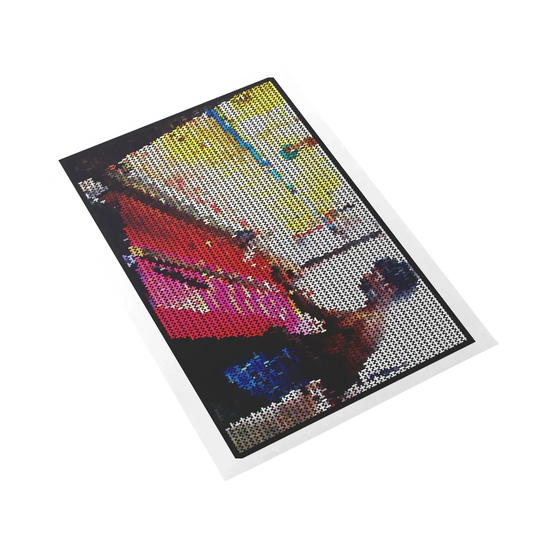 Colorful mosaic art piece on a white background