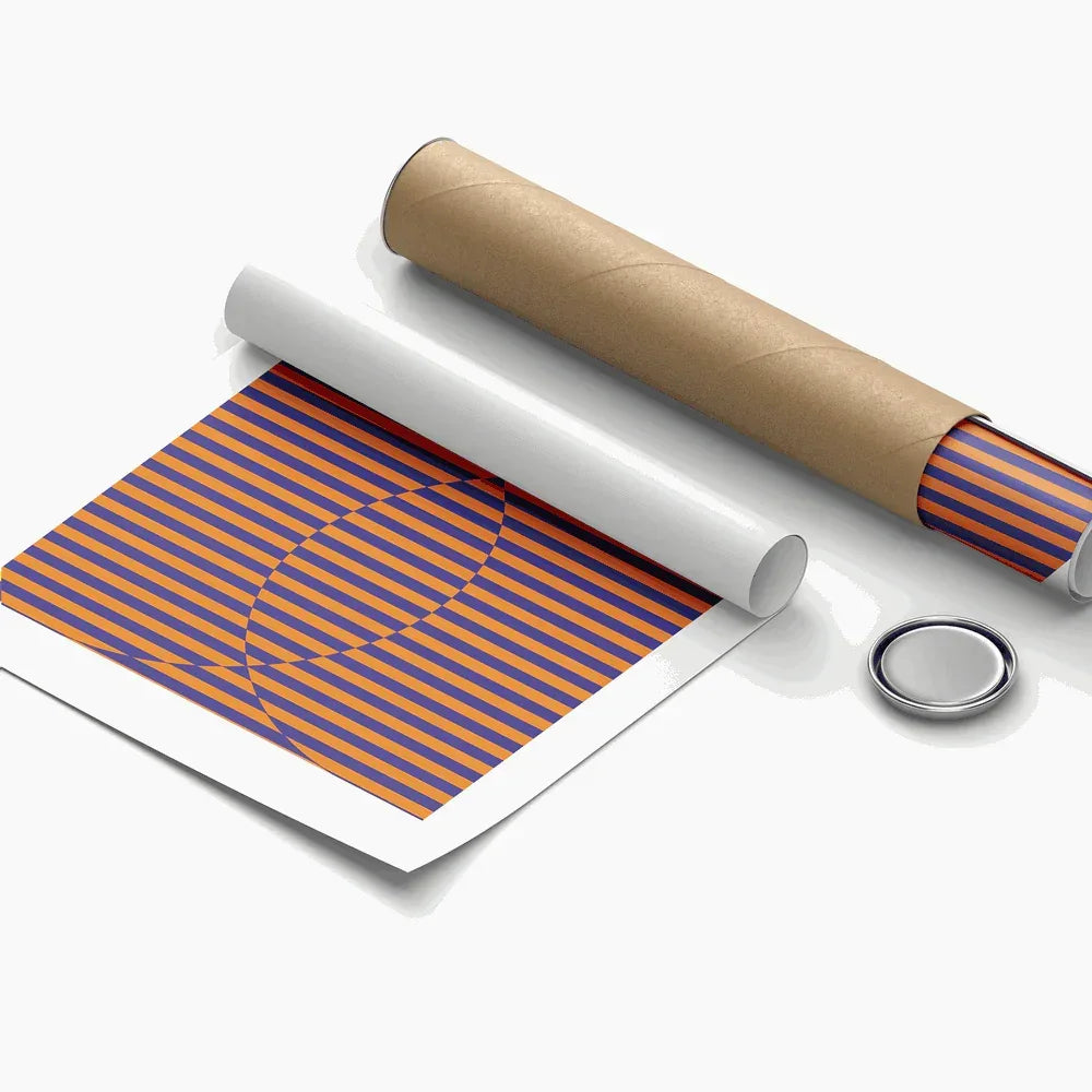 Roll of paper with orange and purple striped pattern on a white background