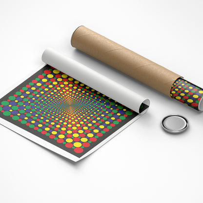 Roll of paper with colorful polka dot pattern on a white background