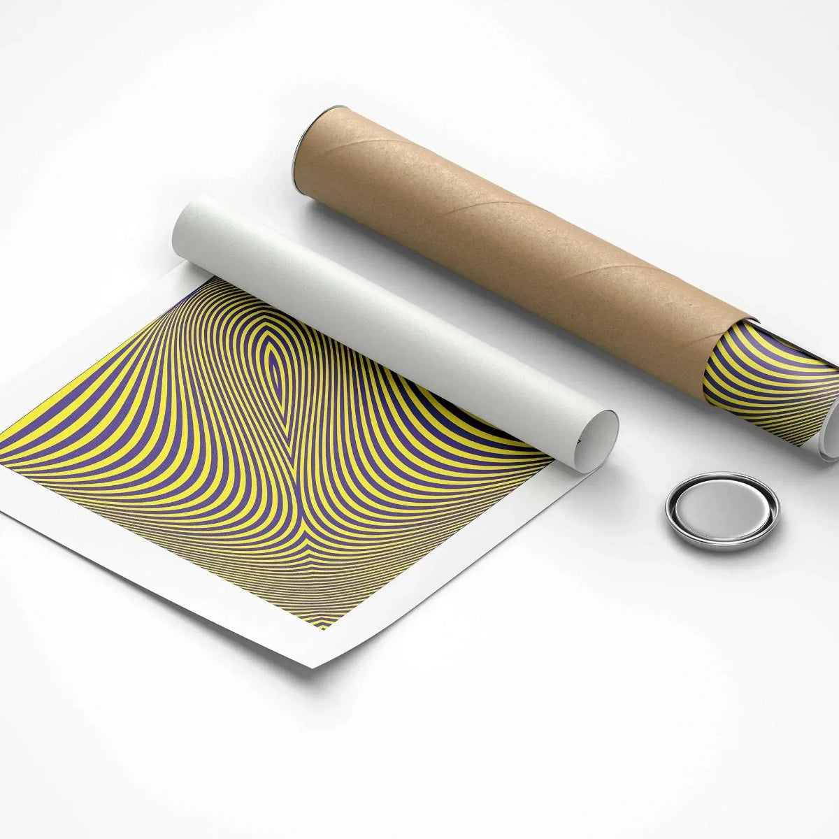 Roll of paper with a yellow and black pattern on a white background