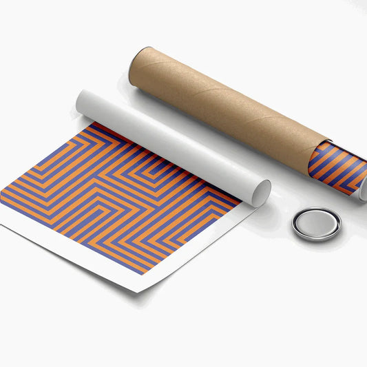 Roll of paper with blue and orange geometric pattern on a white background
