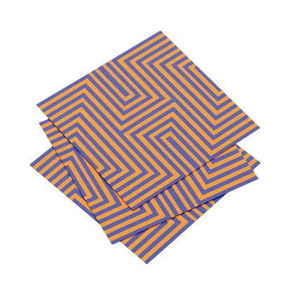 Set of three blue and orange striped napkins on a white background