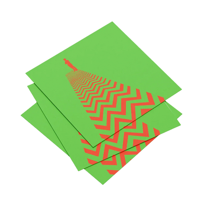 Green napkins with red zigzag pattern on a white background