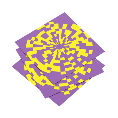 Purple paper with yellow geometric pattern on a white background