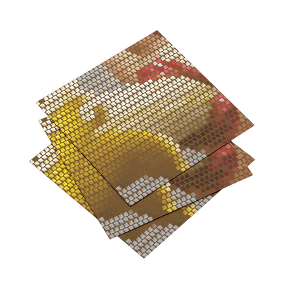 Set of three mosaic-style placemats with a colorful design on a white background