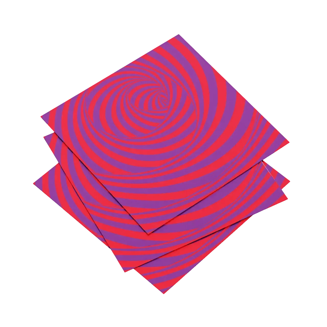 Four red and purple striped napkins stacked on a white background