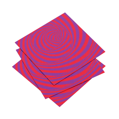 Four red and purple striped napkins stacked on a white background